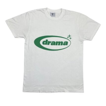 White and green oval tee by Drama Call